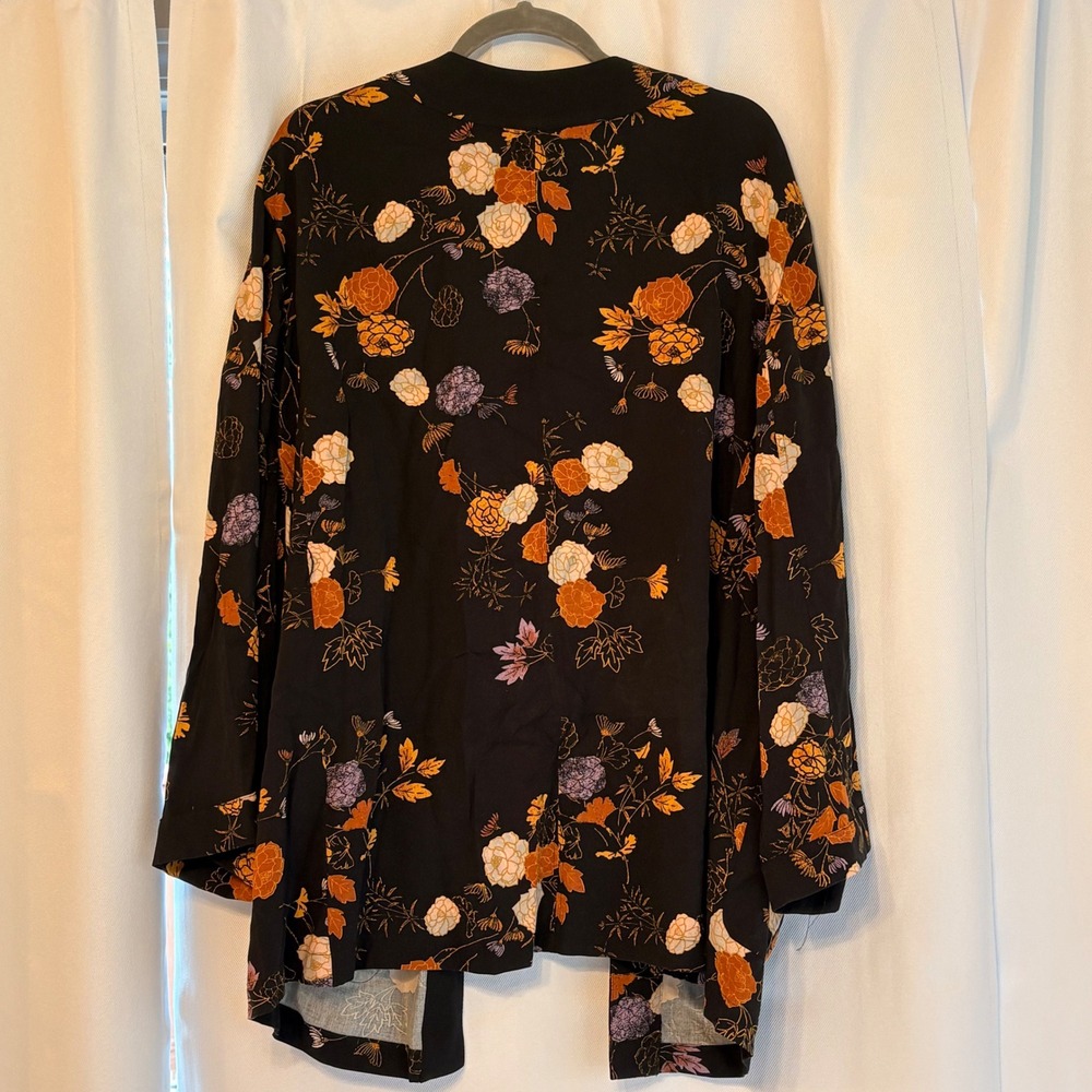 Free People Floral Kimono Cardigan Black Orange Boho Whimsygoth duster - Picture 5 of 7